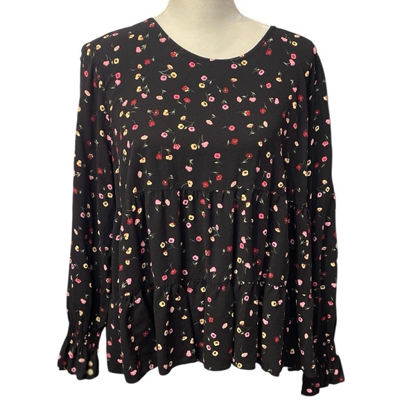 Popsugar Women Floral Babydoll Blouse Long Sleeve Black Sz XXL Fairy Boho Flowy - Picture 1 of 10